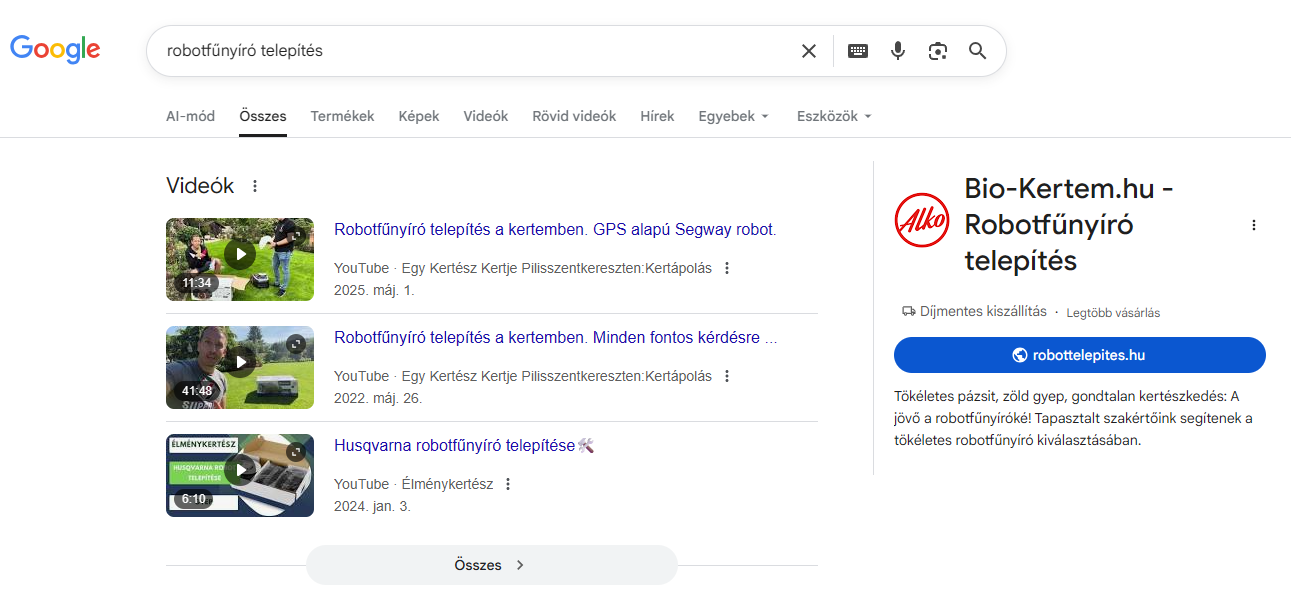 Google’s AI recommendation for the robottelepites.hu site