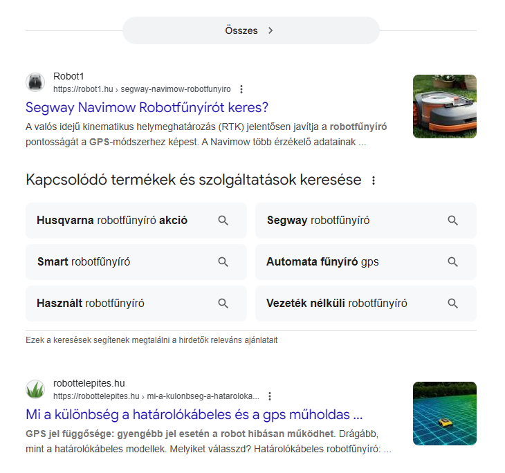 GPS robotfűnyíró search: robottelepites.hu in second place