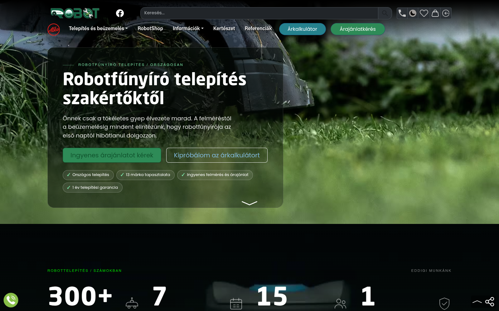 Robottelepites.hu service site with a price calculator
